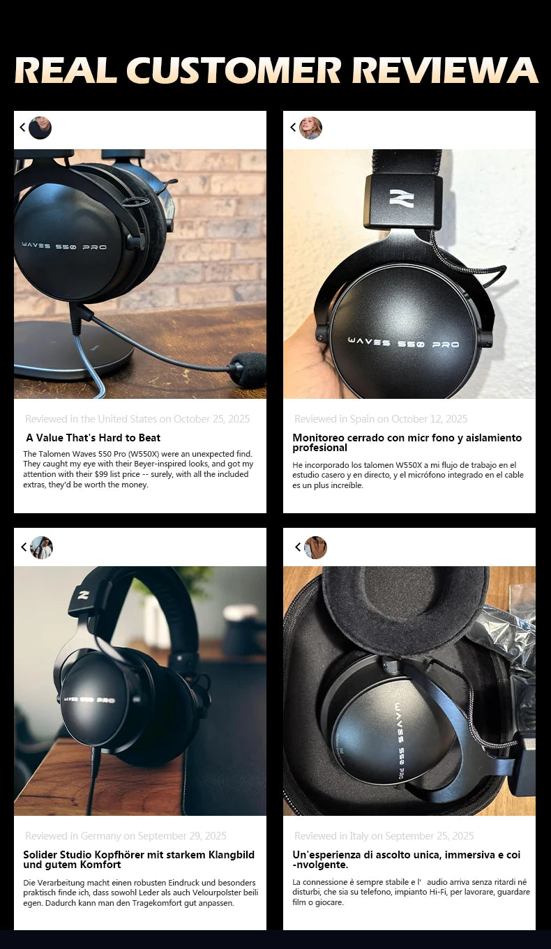 TALOMEN W550x Studio Headphones – Professional Wired Over-Ear DJ Monitor Headphones with 50mm Drivers & Detachable Cable