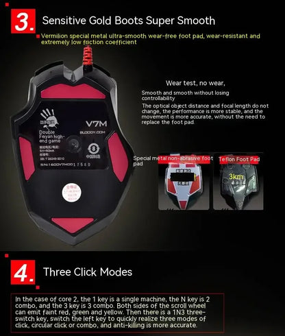 Bloody V7M trådbunden mus RGB lätt ergonomisk design 4000dpi PC kontor e-sport gaming makroprogrammerbar mus för CF LOL CS
