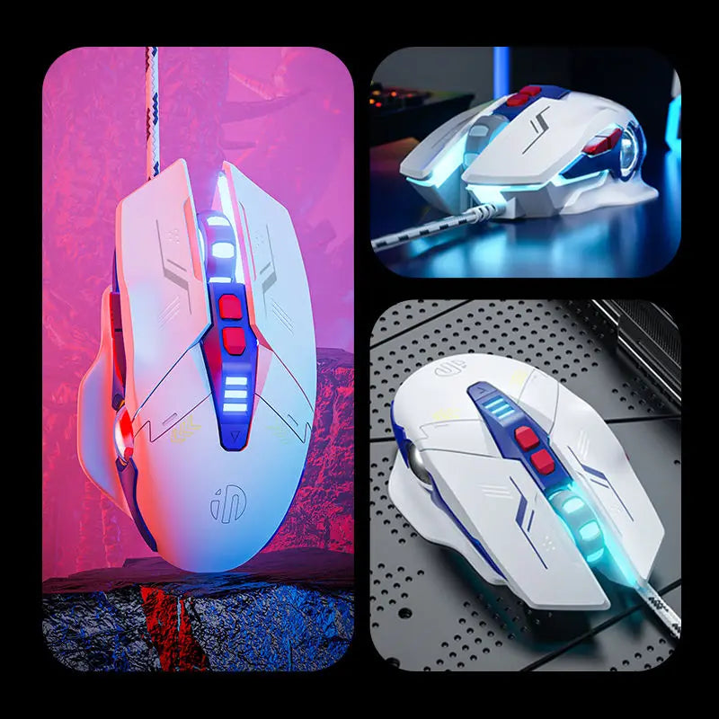 Inphic W9P Wired Gaming Mouse 12800 DPI RGB USB Mouse with Macro Programming, Mecha Style Ergonomic Wired Gaming Mouse for PC, Office & E-Sports