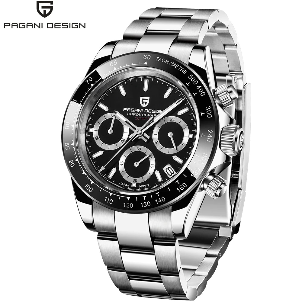 Męski zegarek chronograf PAGANI DESIGN – Luksusowy zegarek na rękę z mechanizmem kwarcowym, podświetlany i wodoodporny.