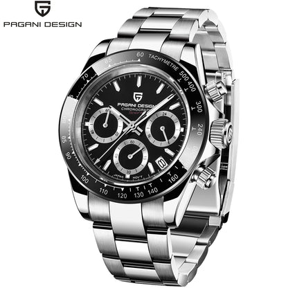 Męski zegarek chronograf PAGANI DESIGN – Luksusowy zegarek na rękę z mechanizmem kwarcowym, podświetlany i wodoodporny.