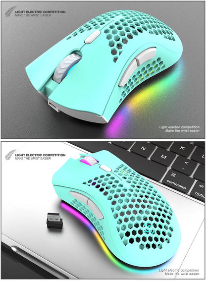 BM600 Rechargeable Wireless Gaming Mouse, 2.4G RGB Honeycomb Gaming Mouse with 12000 DPI, 7 Programmable Buttons, USB Gaming Mouse for PC & Laptop