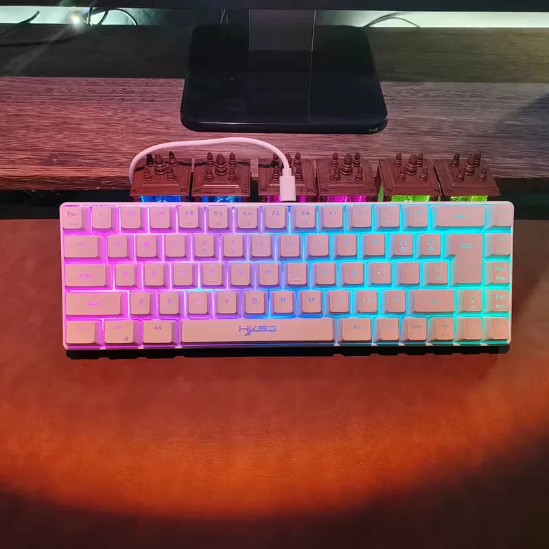 Ultra-Compact 65% Size Gaming Membrane Keyboard, Ergonomic RGB Backlit, Portable 68-Key Wired Office Keyboard with USB Plug-in,