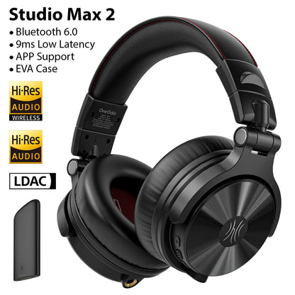OneOdio Studio Max Wireless DJ Headphones Bluetooth 6.0 – 9ms Ultra Low Latency, Hi-Res LDAC Studio Monitor Over-Ear Headset with Microphone