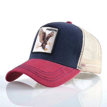 Gorras de camionero de moda con parche bordado de cabra. Gorra de béisbol Snapback «Four Seasons» para hombre y mujer, con visera ajustable.