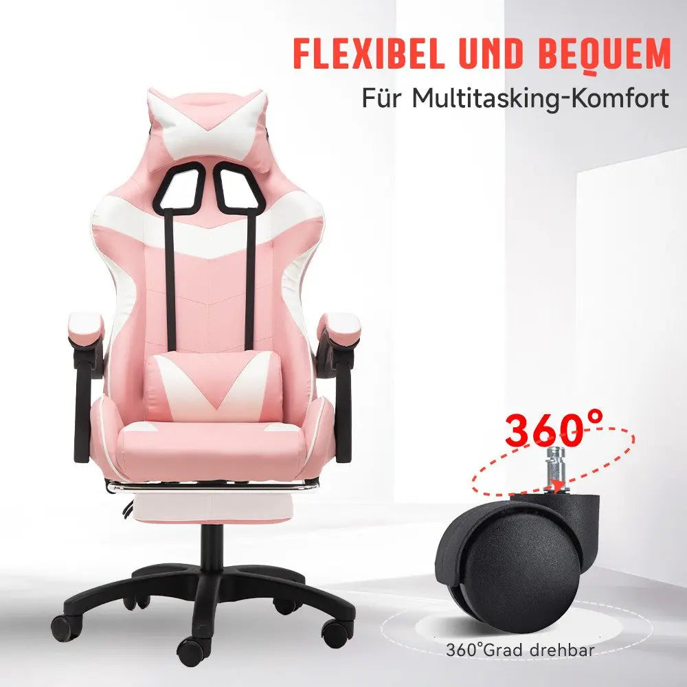 Cadeira gaming Poltrona gaming Cadeira de escritório ajustável em altura com função reclinável ajustável, orelhas de gato e almofadas