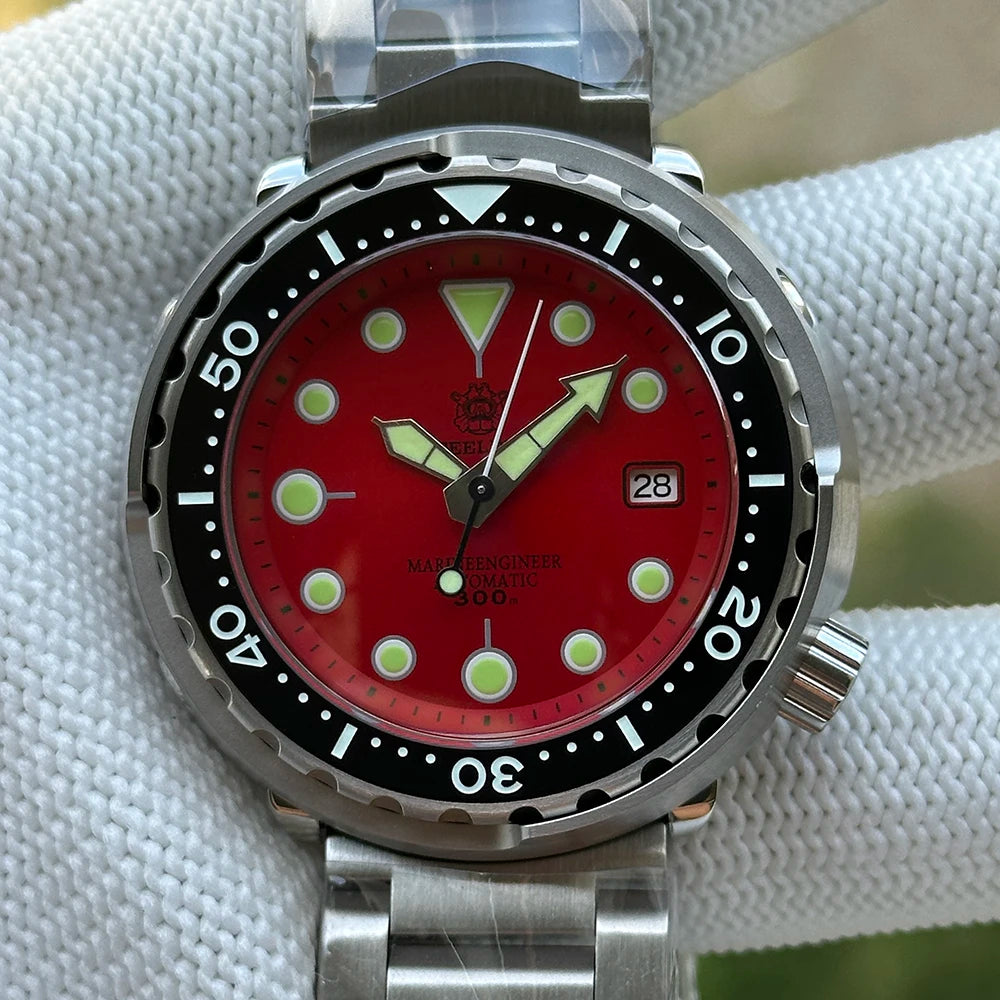 STEELDIVE Popular SD1975 47.5MM Case Red Dial 300M Waterproof AR Sapphire Glass Tuna Dive Mens  NH35 Automatic Watches for You