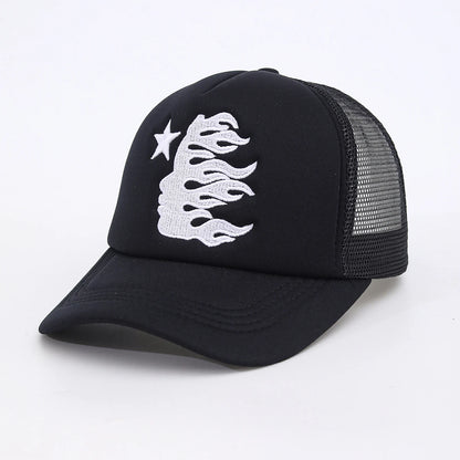 Summer Embroidered Side Face Pentagram Men's and Women's Baseball Hats Outdoor Breathable Sunshade Mesh Hats Truck Driver Hats