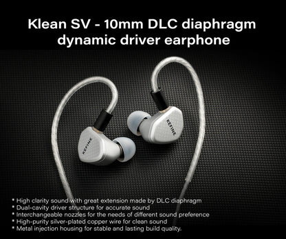 Angelears Kefine Klean SV 10mm DLC Diaphragm Dynamic Driver IEMs – Hi-Fi In-Ear Earphones with Interchangeable Nozzles &amp; Silver-Plated SPC Cable