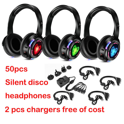 Silent Disco Wireless Headphones RF LED DJ Party Headset 863–865MHz/915MHz with 3-Channel LED Lighting & 10H Battery