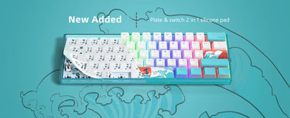 Womier WK61 Mechanical Keyboard RGB Wired Gaming Keyboard Hot-Swappable Blue Sea Theme with PBT Keycaps for Windows PC Gamers