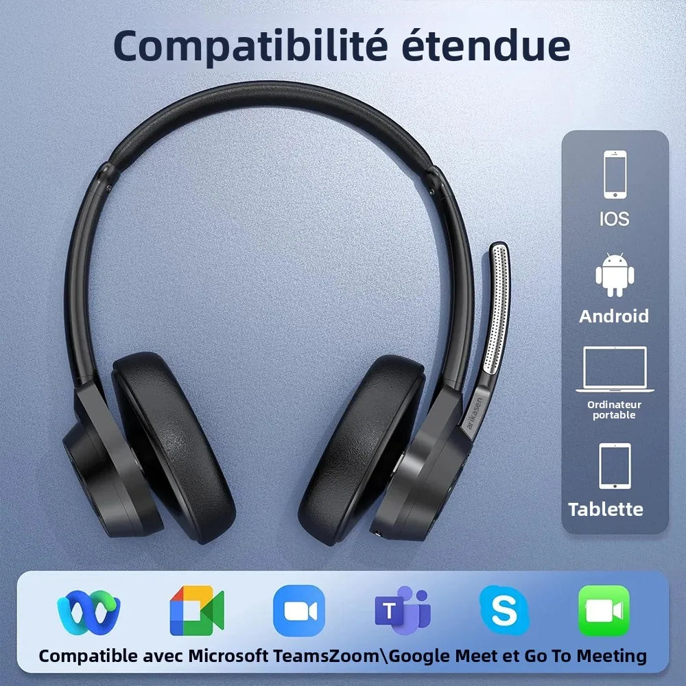 Bluetooth Headset V5.4 Wireless Headphones with Mic, Noise Cancelling Bluetooth Headset for Work, Office Calls, Zoom Meetings, Laptop & Mobile