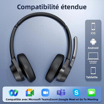 Bluetooth Headset V5.4 Wireless Headphones with Mic, Noise Cancelling Bluetooth Headset for Work, Office Calls, Zoom Meetings, Laptop & Mobile