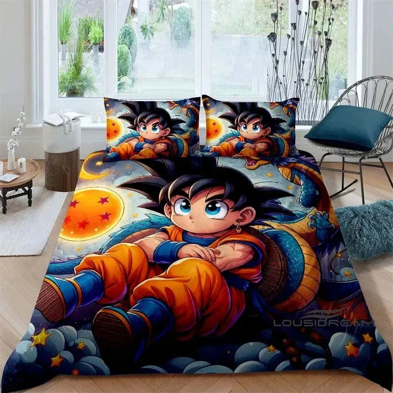 Posteljina s printom u temi crtića/animea Son Goku Dragon Ball: ovaj mekani i udobni set uključuje navlaku za poplun i jastučnicu