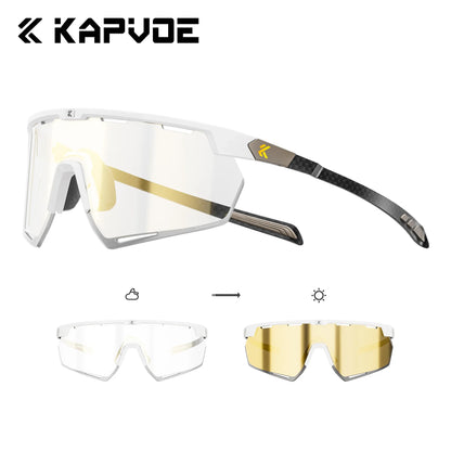 Kapvoe Real Carbon Fiber Cycling Glasses Sunglasses for Men Lightweight Photochromic UV400 MTB Bike Bicycle Sports Eyewear