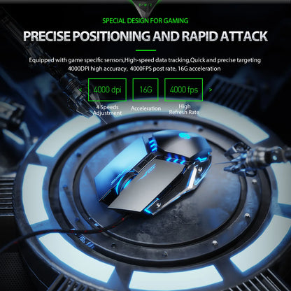 INPHIC W2 Gaming Mouse 8800 DPI Wired USB Optical Mouse with 6 Programmable Buttons, Silent Click, Ergonomic Design & RGB Breathing Light