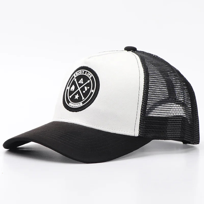Sommer-baseballkasket i mesh til kvinder og mænd med bogstavpatch, snapback-kasket, afslappet, åndbar, unisex, street, hiphop, trucker-kasketter
