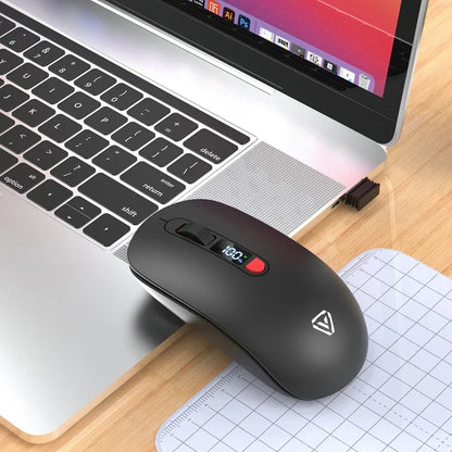 Lenovo Wireless Mouse Bluetooth 2.4G Rechargeable Silent Mouse with Smart Display, Dual Mode Bluetooth Wireless Mouse for Laptop, Desktop & Office