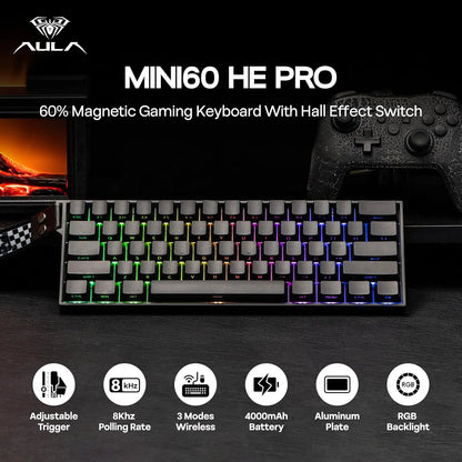AULA Mini60 HE/Pro/Max 60% Magnetic Switch Gaming Keyboard RGB Tri Mode Mechanical Keyboard 8000Hz 0.01mmRT for E-Sports Gifts