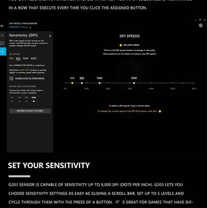 Logitech G203 LIGHTSYNC Wired Gaming Mouse 8000 DPI RGB Sensor, 6 Buttons Mechanical Tensioning USB Mouse for Gaming & Office