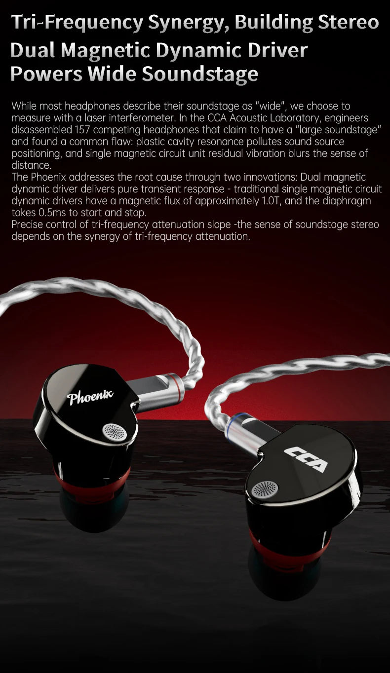 CCA Phoenix Wired Earphones Dynamic Drive LCP Diaphragm Music Headphone With Detachable Cable Noise Reduction Gaming Earphones