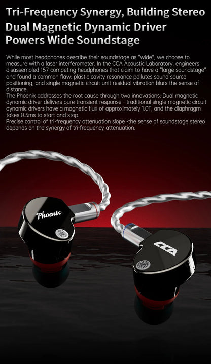 CCA Phoenix Wired Earphones Dynamic Drive LCP Diaphragm Music Headphone With Detachable Cable Noise Reduction Gaming Earphones