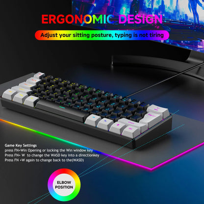 USB Wired RGB Gaming Keyboard 61 Keys White Black Compact Mini Office Keyboard and Mouse for PC Desktop Computer Gamer Keypad