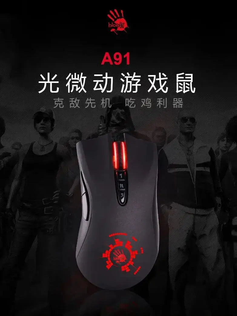 A4Tech Bloody A91 trådbunden mus One-click Instant Macro Io1.1 Macro Drive optisk motor 8 programmeringsmakron gamingmus