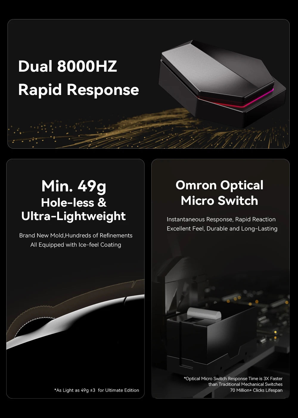 ATK X1 Series Wireless Gaming Mouse Bluetooth 8K Ultra Lightweight 49g FPS Mouse with PAW3950 Sensor, Tri-Mode Custom Gamer Mouse
