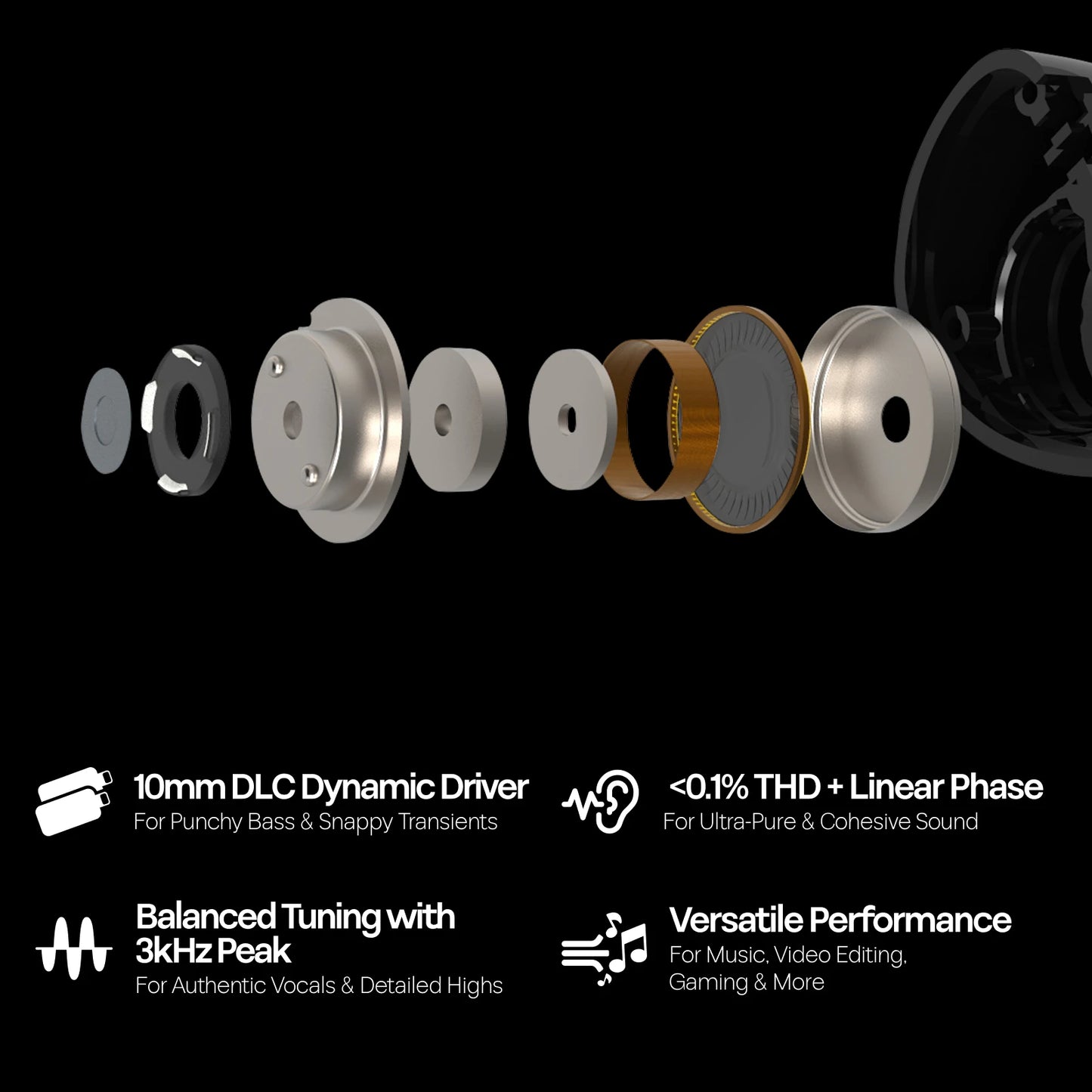 Linsoul Kiwi Ears Belle HiFi IEM Earphones 10mm DLC Dynamic Driver Wired In-Ear Monitors with Premium Sound Signature