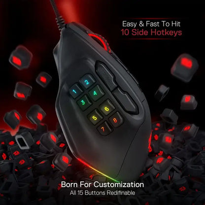 Redragon M811 Aatrox MMO Gaming Mouse, Wired RGB Gaming Mouse with 15 Programmable Buttons, 12400 DPI Ergonomic Optical Gamer Mouse