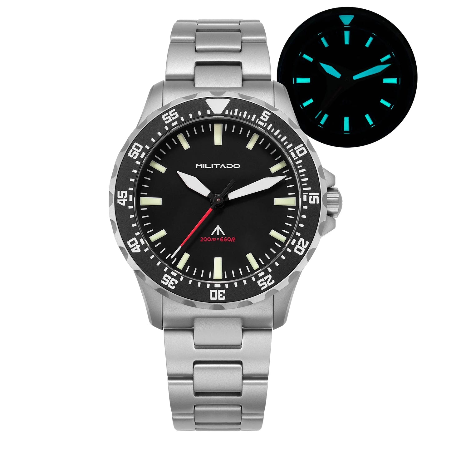 Militado ML16 Watch VH31 Sweep /515 Quartz Movement Sapphire Crystal BGW9 Luminous 200m Water Resistance 38mm Men's Vintage Wath