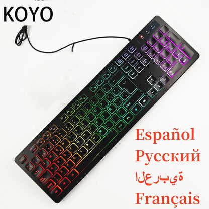 Spanisches/Französisches (AZERTY)/Russisches/Arabisches/Deutsches Tastaturlayout, beleuchtete kabelgebundene Desktop-Gaming-Tastatur für Desktop-Computer und Büro
