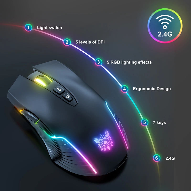 Lenovo CW905 Wireless Gaming Mouse 3600 DPI RGB Ergonomic Gaming Mouse with 7 Buttons, Adjustable DPI, USB Gaming Mouse for PC & Laptop