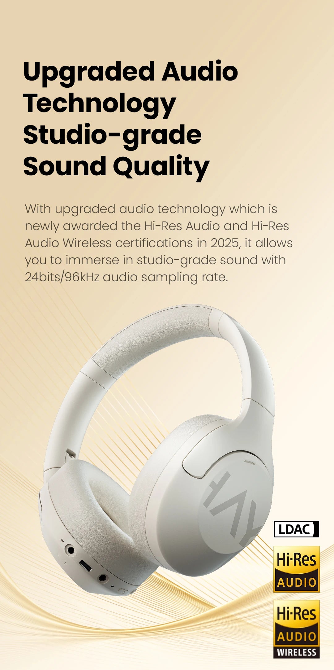 HAYLOU S30 Wireless Bluetooth 5.4 Headphones – 43dB Adaptive Noise Cancelling Over-Ear Headphones, 40mm Driver, 80H Playtime Hi-Res ANC Headset with Microphone