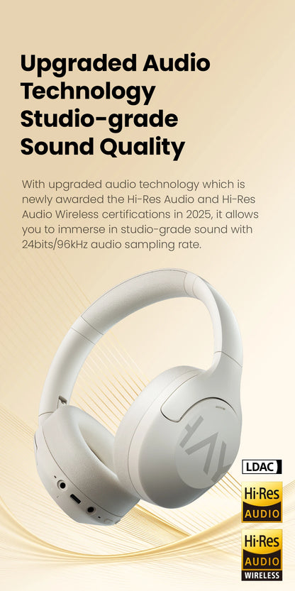 HAYLOU S30 Wireless Bluetooth 5.4 Headphones – 43dB Adaptive Noise Cancelling Over-Ear Headphones, 40mm Driver, 80H Playtime Hi-Res ANC Headset with Microphone