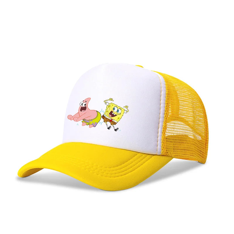 Niedliche SpongeBob-Baseballkappe – Anime, rund, für Kinder, Jungen, Mädchen, Erwachsene – Sport, Freizeit, Sonnenschutz, verstellbar, Film, Cartoon, Schirmmütze aus Netzstoff