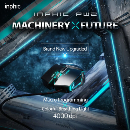 INPHIC W2 Gaming Mouse 8800 DPI Wired USB Optical Mouse with 6 Programmable Buttons, Silent Click, Ergonomic Design & RGB Breathing Light