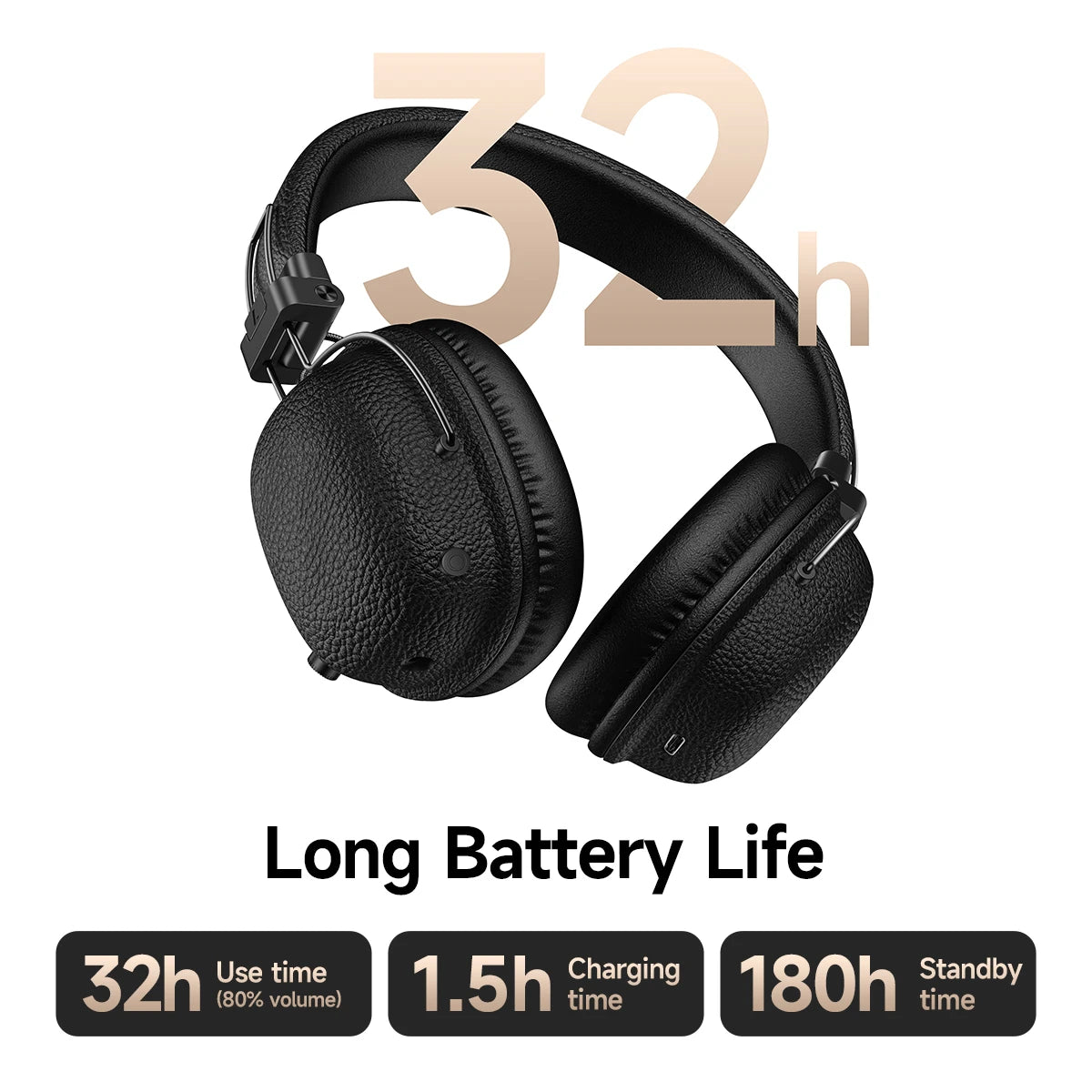 HOCO W64 Retro Bluetooth 5.4 Wireless Headphones with 40mm Deep Bass, PU Leather Over-Ear HiFi Music Headset for Sports & Travel