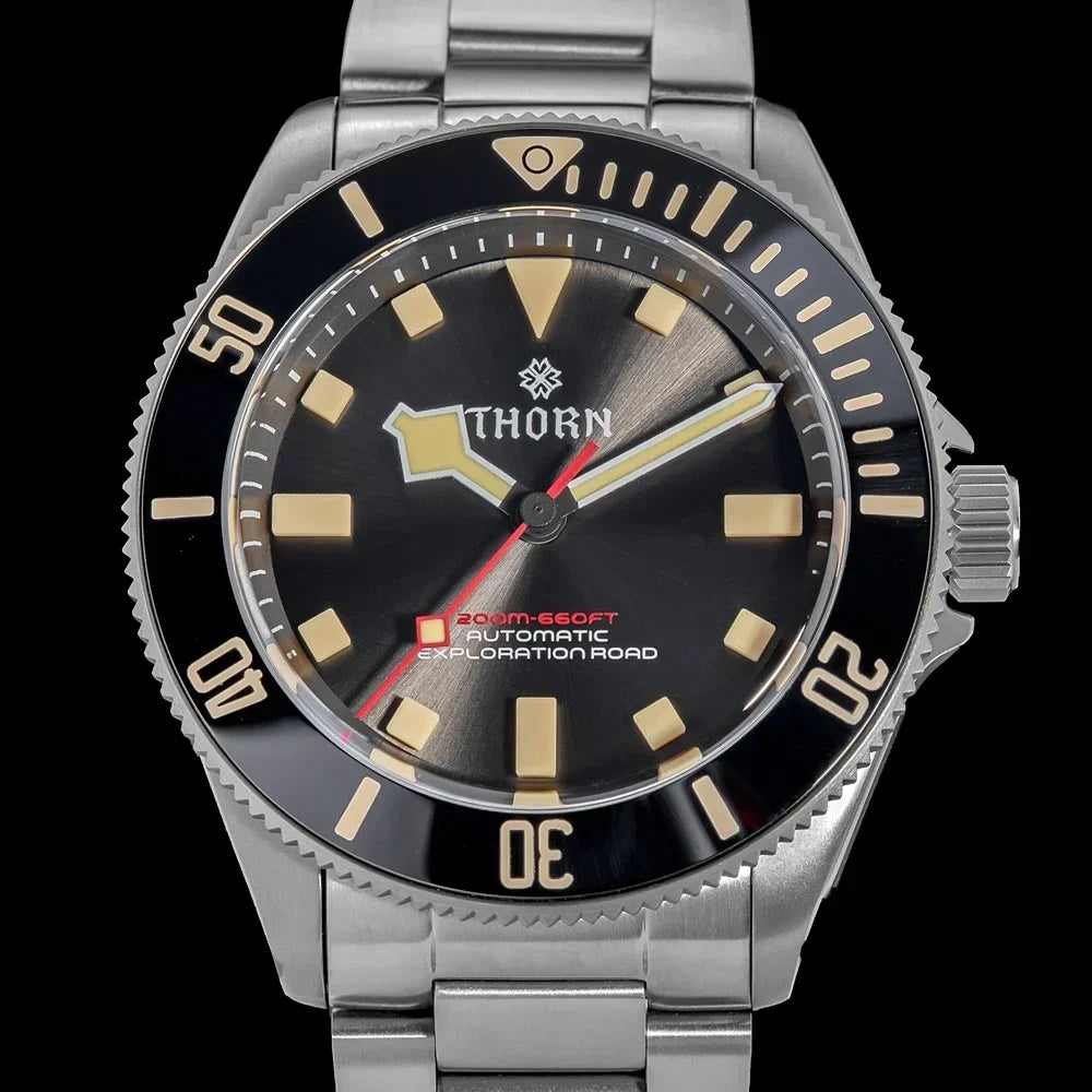 THORN 39mm Titanium Watch Men Homage Vintage PT5000 Movement Automatic Sapphire Crystal C3 Super Luminous 200M Waterproof Watch