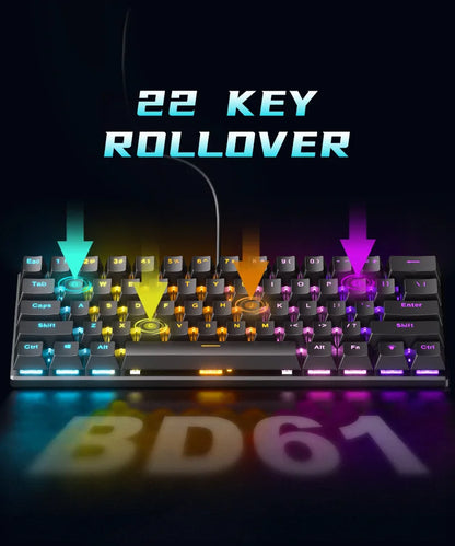 LIEI 60% Mechanical Gaming Keyboard 61 Keys Wired Mechanical Keyboard RGB Backlit Compact Mini Gaming Keyboard for PC Laptop Office
