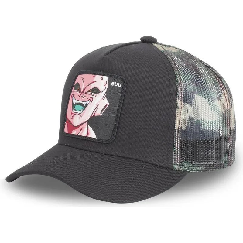 Cappellino da viaggio estivo Dragon Ball Buu Goku per uomo, con visiera, ricamo, stile hip-hop, visiera parasole, regolabile, in rete, tipo "trucker"