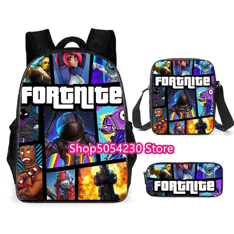 Mochila Fortnited 3PCS para Rapazes, Victory Game, 16 Polegadas, Resistente à Água, Mochila Pré-Escolar, Mochilas Escolares Fixes para o Ensino Básico