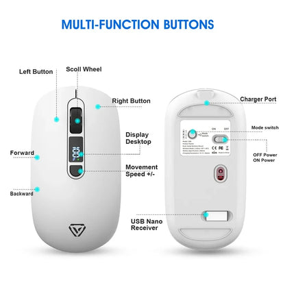 Lenovo Wireless Mouse Bluetooth 2.4G Rechargeable Silent Mouse with Smart Display, Dual Mode Bluetooth Wireless Mouse for Laptop, Desktop & Office