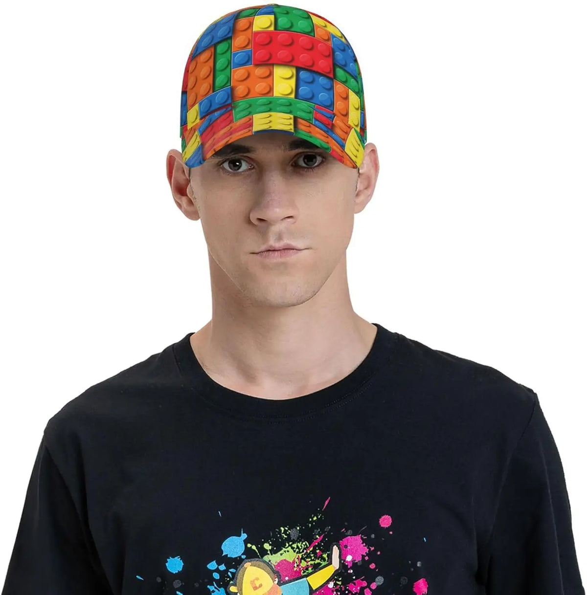 Casquette de baseball imprimée « Building Block » ludique pour femmes et hommes, casquette ajustable à fermeture à pression, casquette de baseball tendance à paillettes