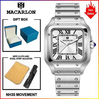 2026 New MACARLON Design 38mm Mechanical Watch Men Sapphire Glass Luminous Stainless Steel Waterproof China NH35 Automatic Watch
