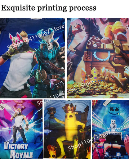 T-shirt infantil 3D Fortnite Victory Game – roupa de bebé Harajuku, top fofo de herói Battle Royale para meninos e meninas