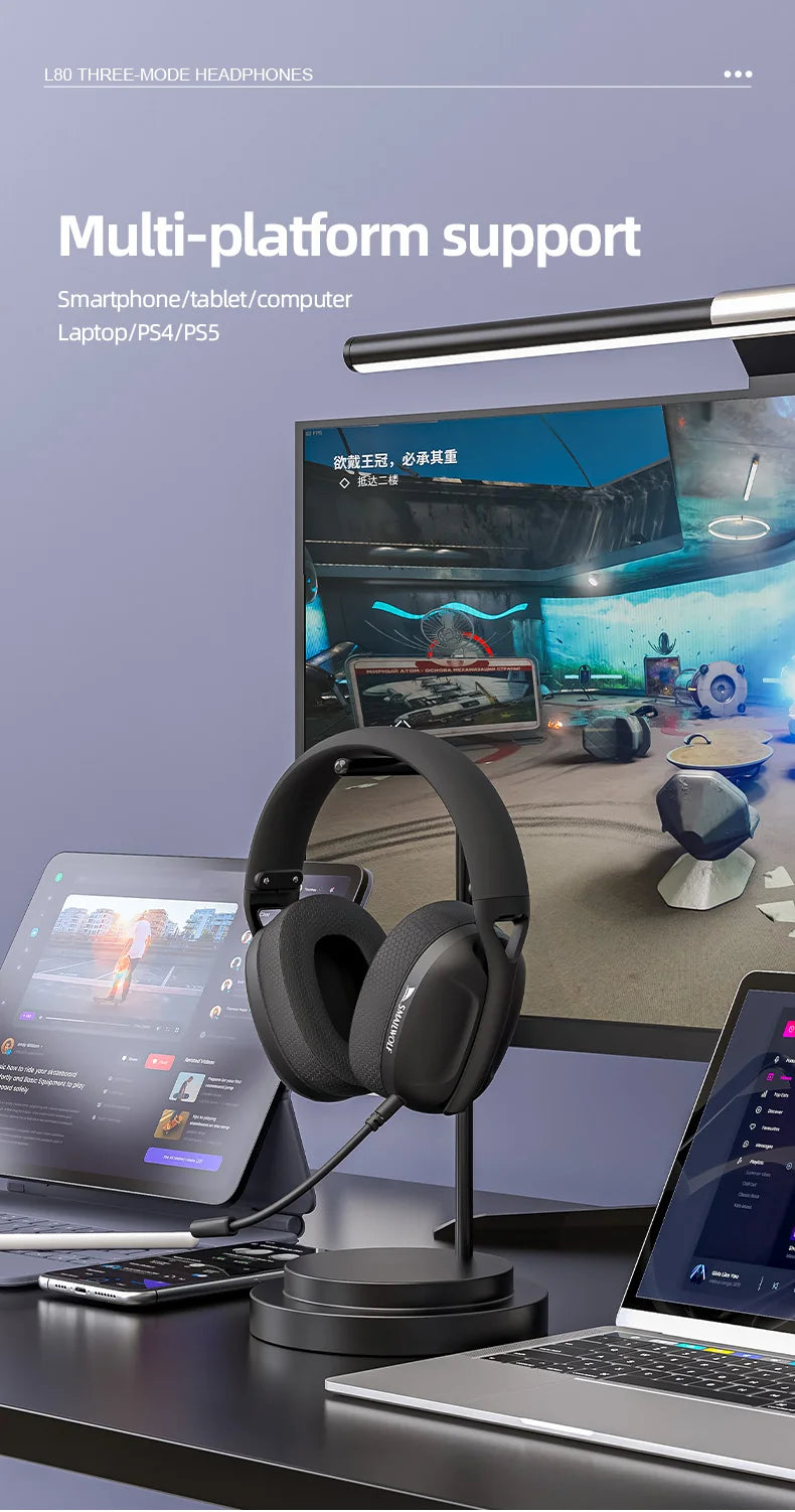 SMAILWOLF L80 Wireless Gaming Headset Bluetooth 5.0 & 2.4GHz Triple-Mode Gaming Headphones with Microphone for PC, Laptop, PS5 & Mobile