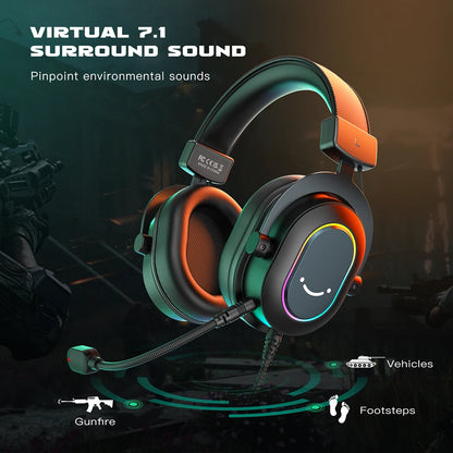 Auriculares gaming FIFINE RGB con micrófono – auriculares con cable circumaurales con sonido envolvente 7.1 para PC, PS4 y PS5 con 3 modos de ecualización