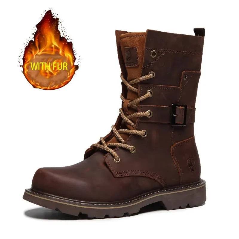 KOWM Scarpe da trekking da uomo in pelle bovina per attività all'aperto, impermeabili, tattiche, scarpe da deserto, stivali da caccia, stivali da neve, sneakers con pelliccia, scarpe da trekking da donna